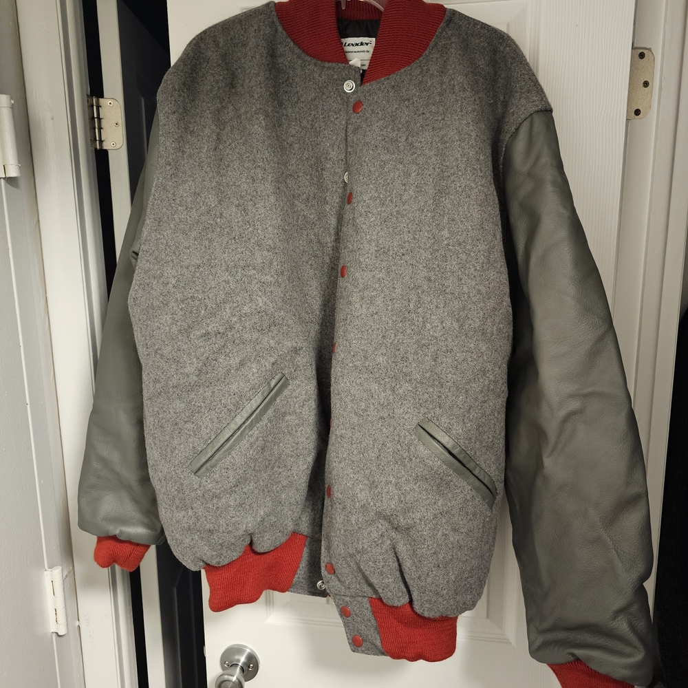 Leader Men's Red and Gray Bomber Jacket